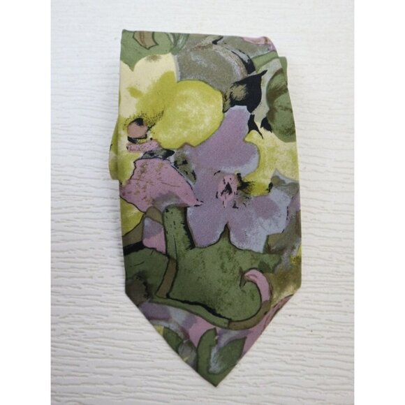 GALASSIA - MEN'S GREEN AND PURPLE PRINT PRINT TIE - Picture 1 of 8